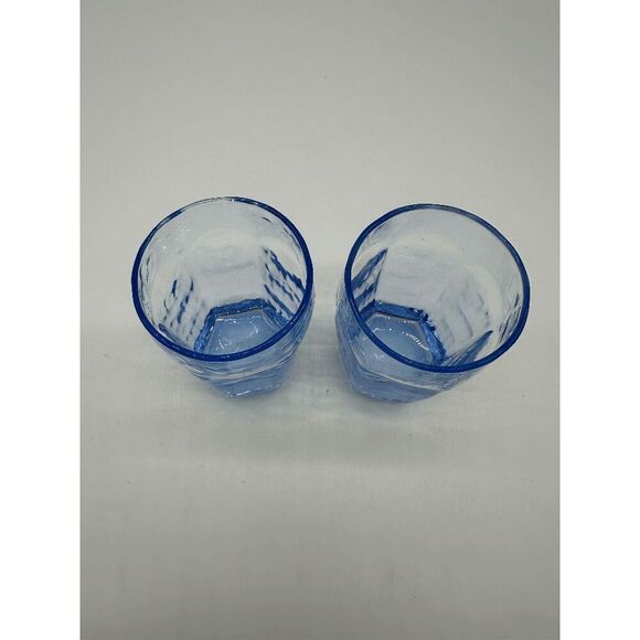 Libbey Mini Glasses Set of Two Hexagon Weighted Bottom Blue - Picture 4 of 5
